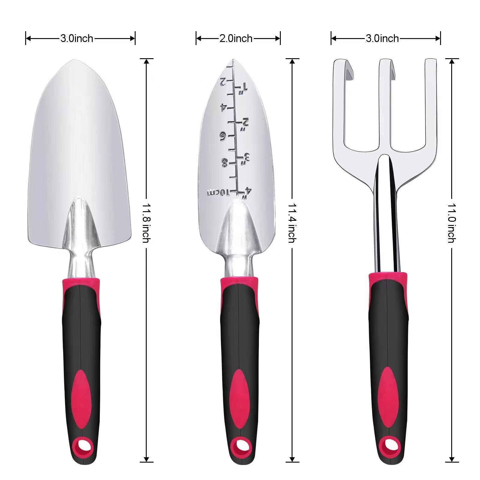 Fosiweelo hand trowel with rubber handle in cherry red