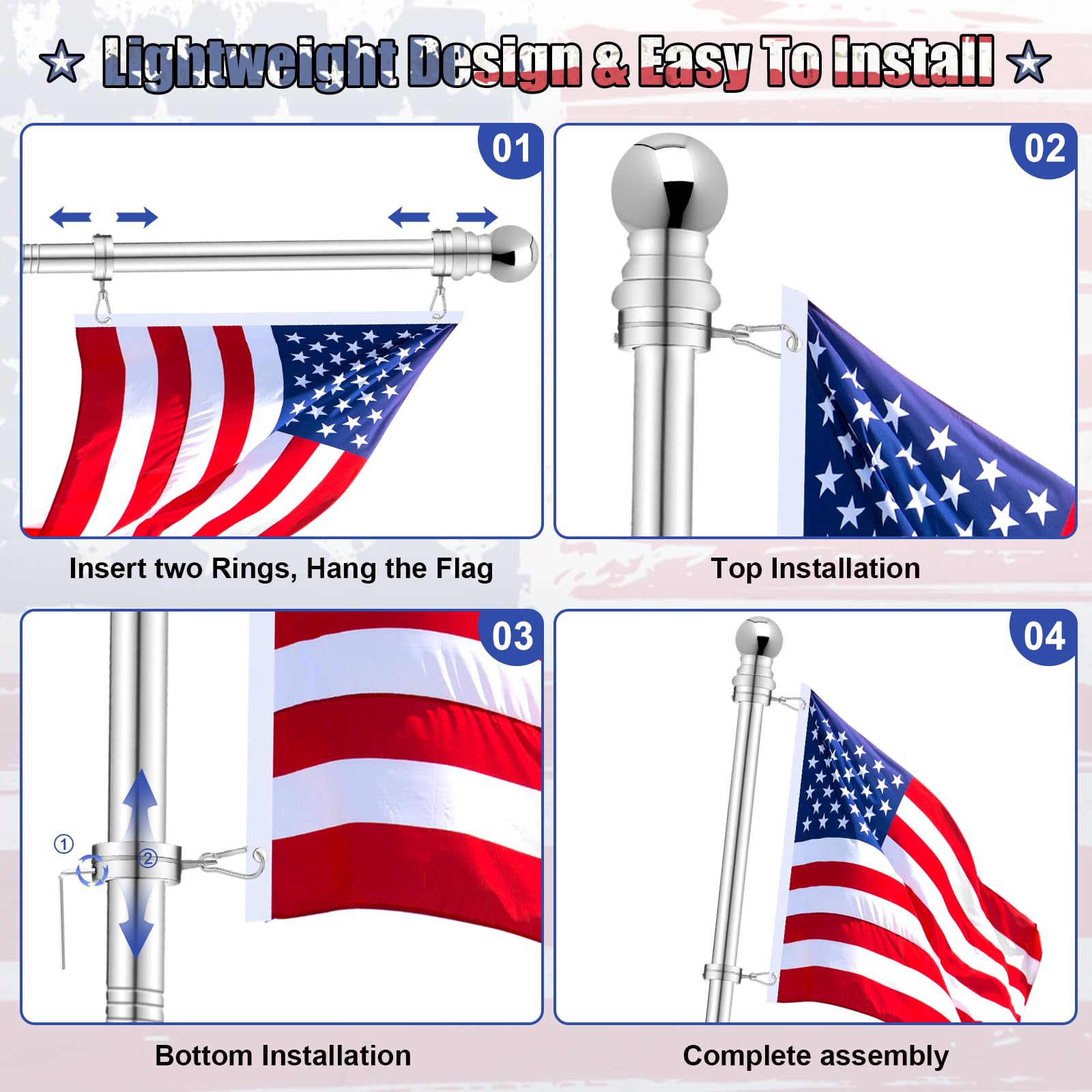 Four aluminum alloy carabiners included with REERON flag pole rings