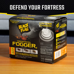 Four Black Flag Concentrated Fogger cans arranged together