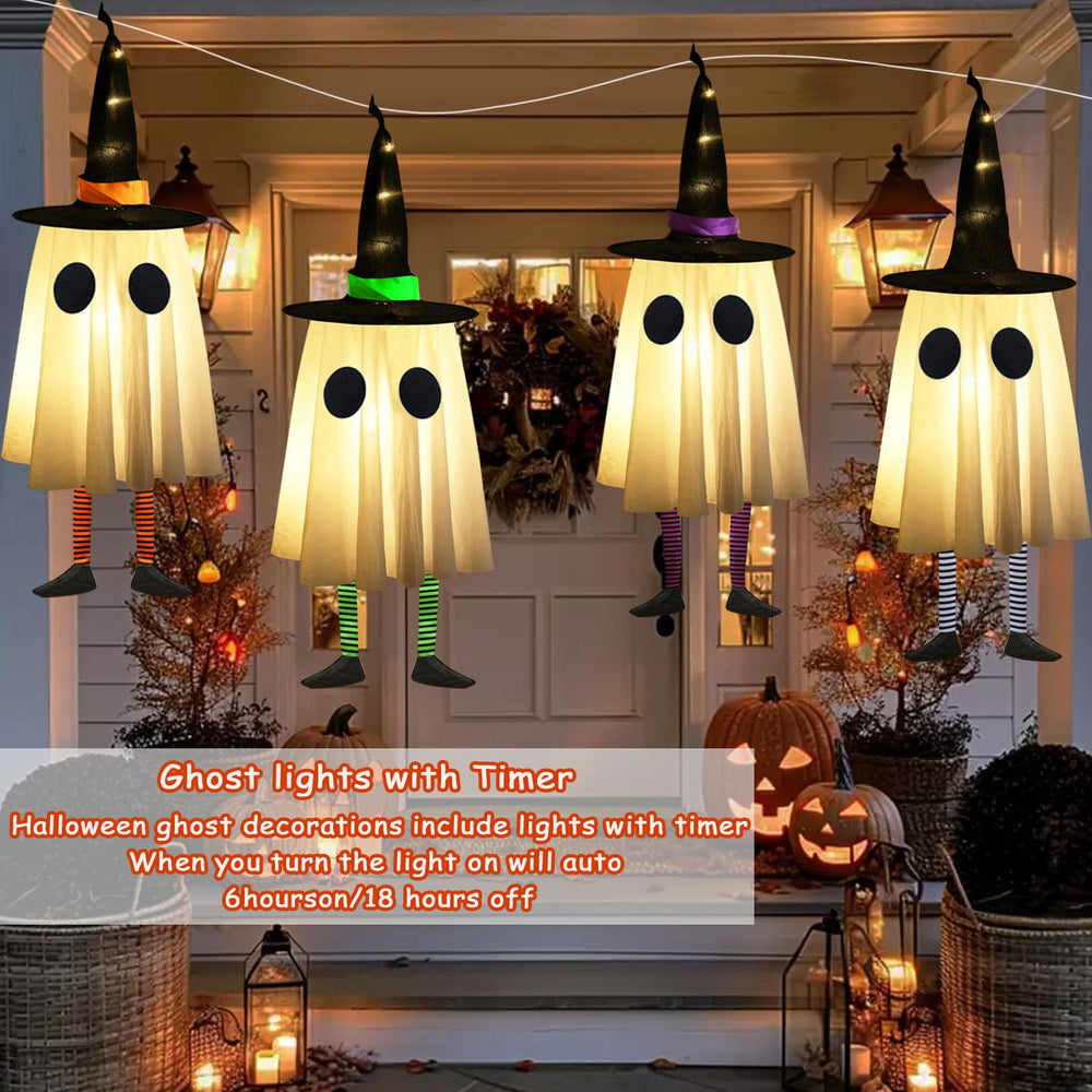 Four CYSKXYI glowing witch hat lights displayed outdoors