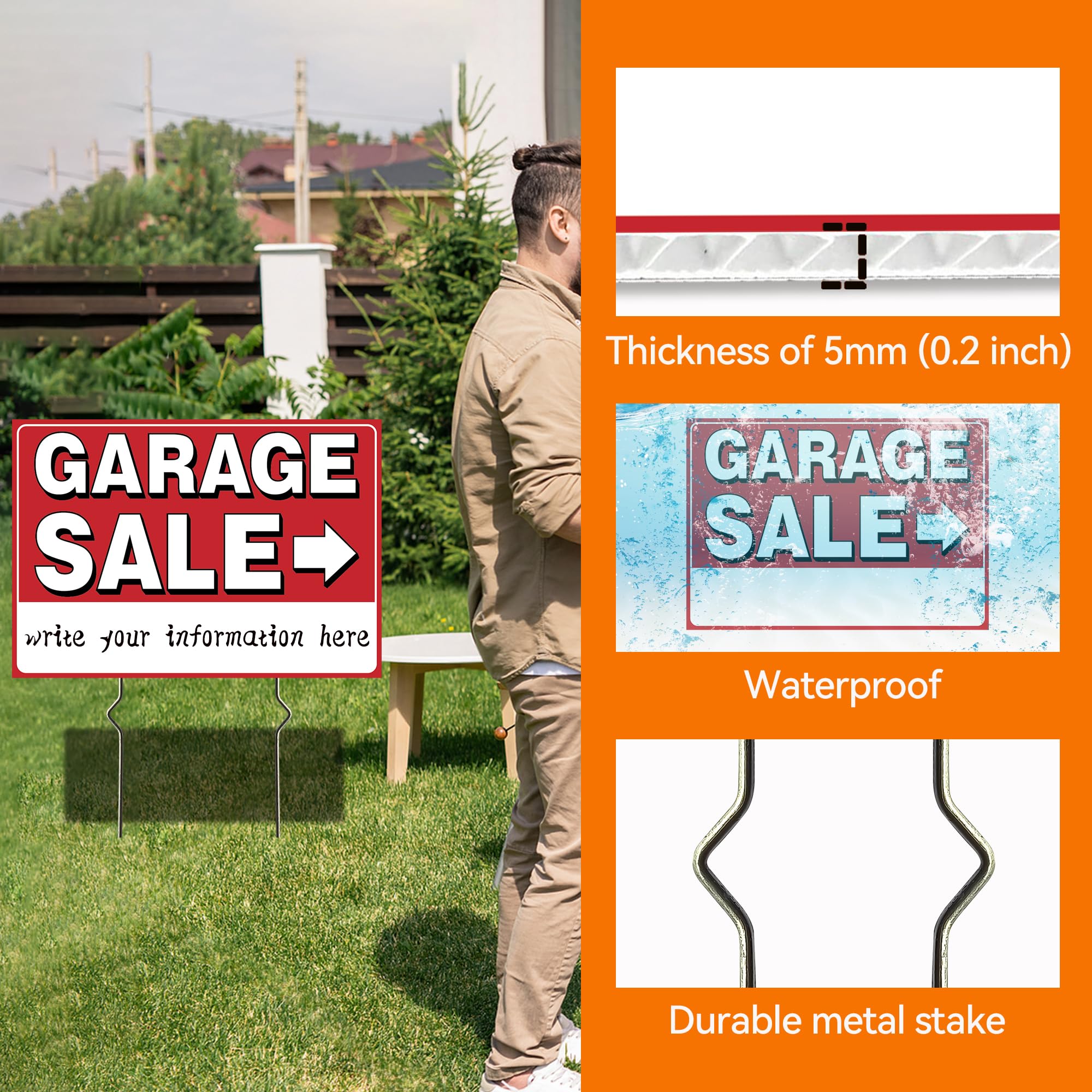 Four Frohllia garage sale signs stacked together
