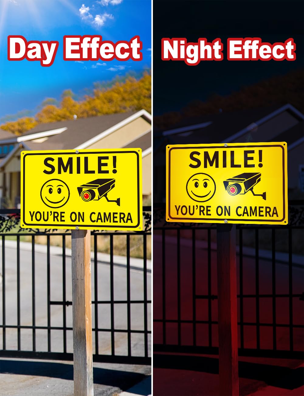 Four Giftape Smile You're On Camera signs arranged together