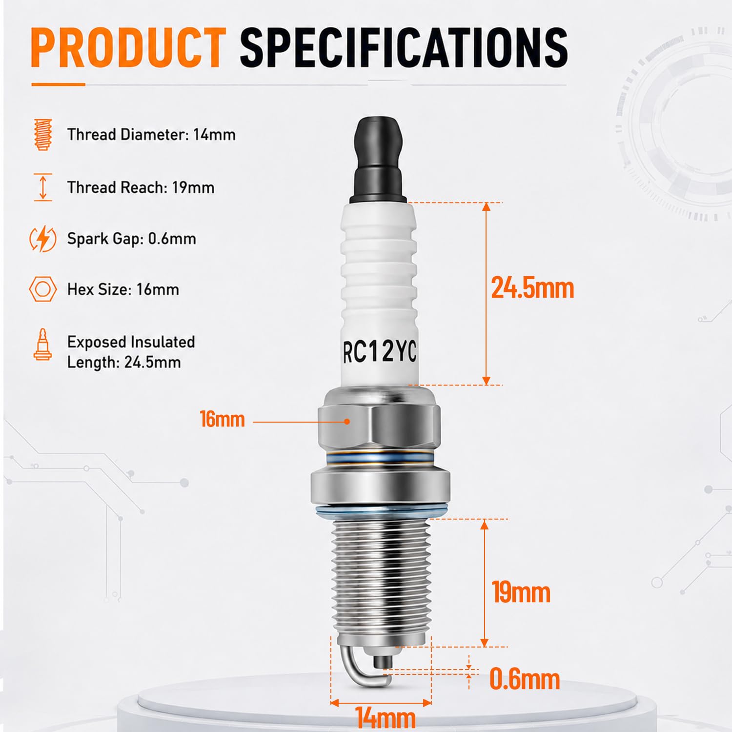 Four JSIERLUOV RC12YC Spark Plugs arranged on a surface