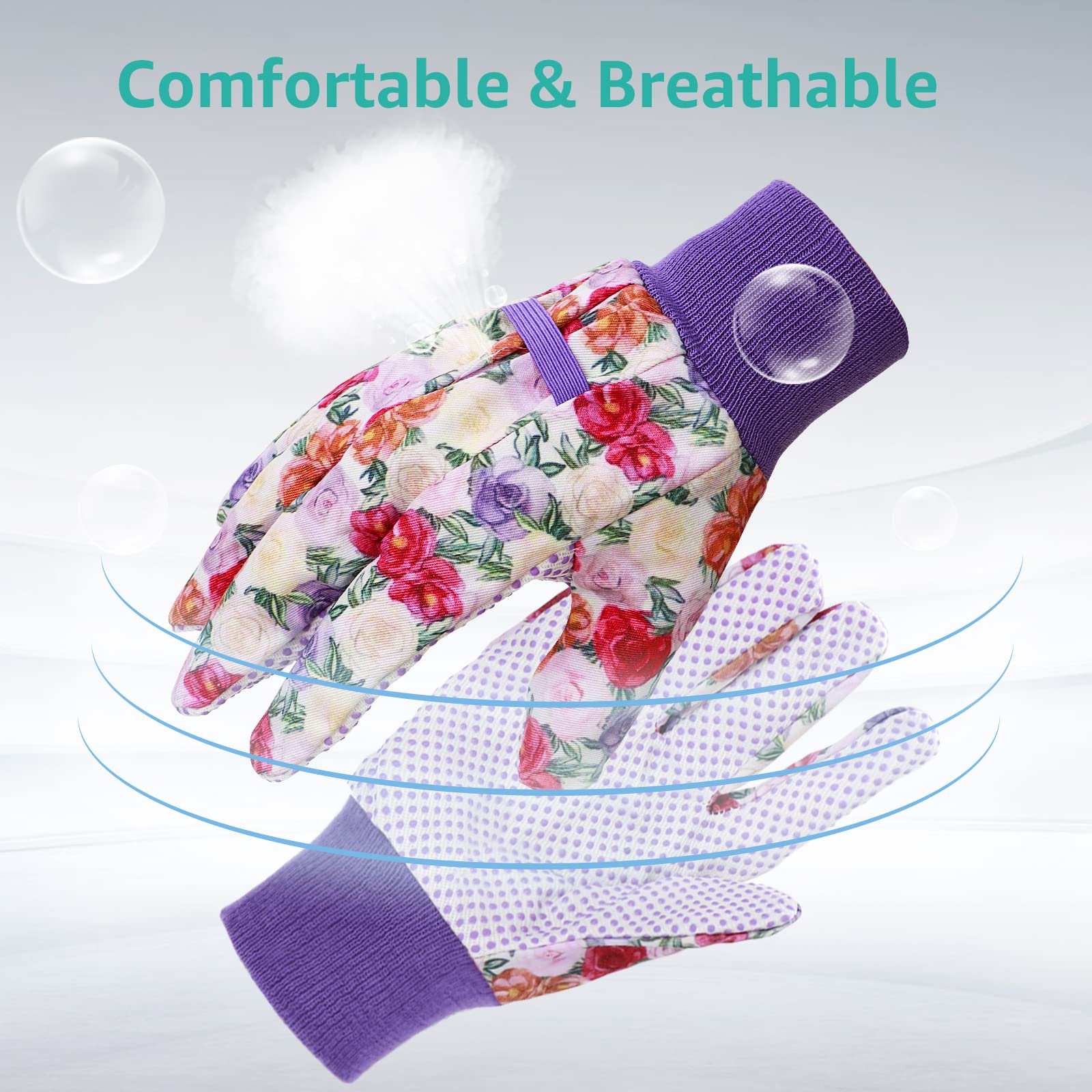 Four pairs of gardening gloves in different floral designs
