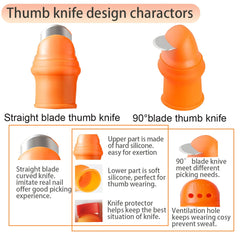 Four silicone thumb knives displayed in a storage bag