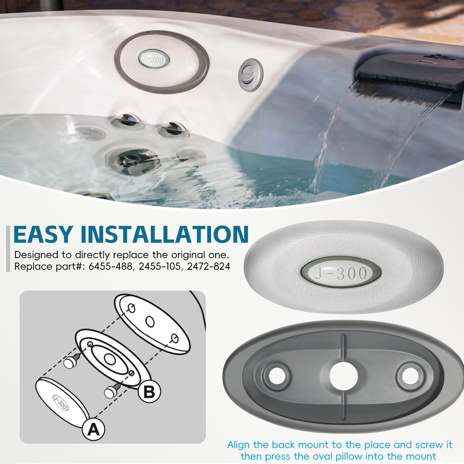 Four Sunluway spa pillows arranged on a hot tub