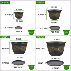 Four Usocik 10 Inch Gold Retro Floral Plant Pots together