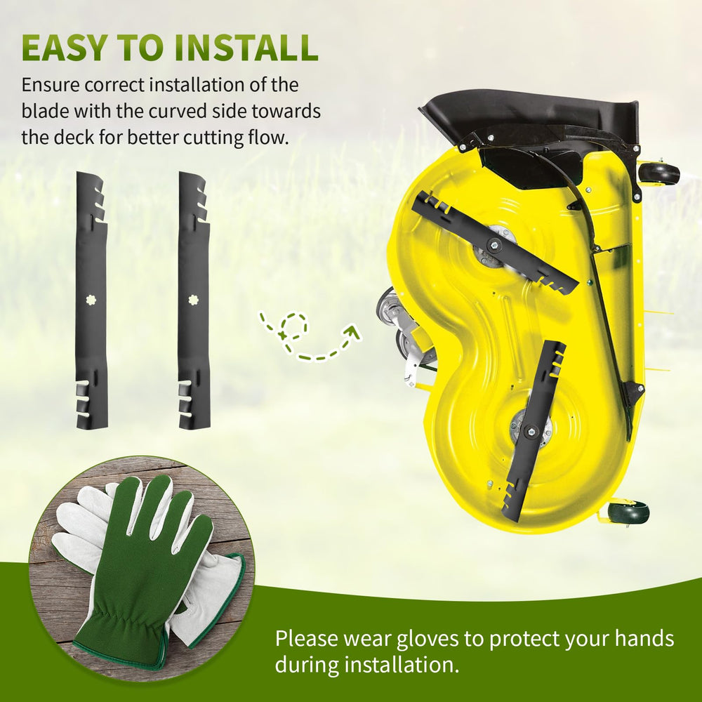 Fourtry GX22151 mower blades displayed with lawn care tools