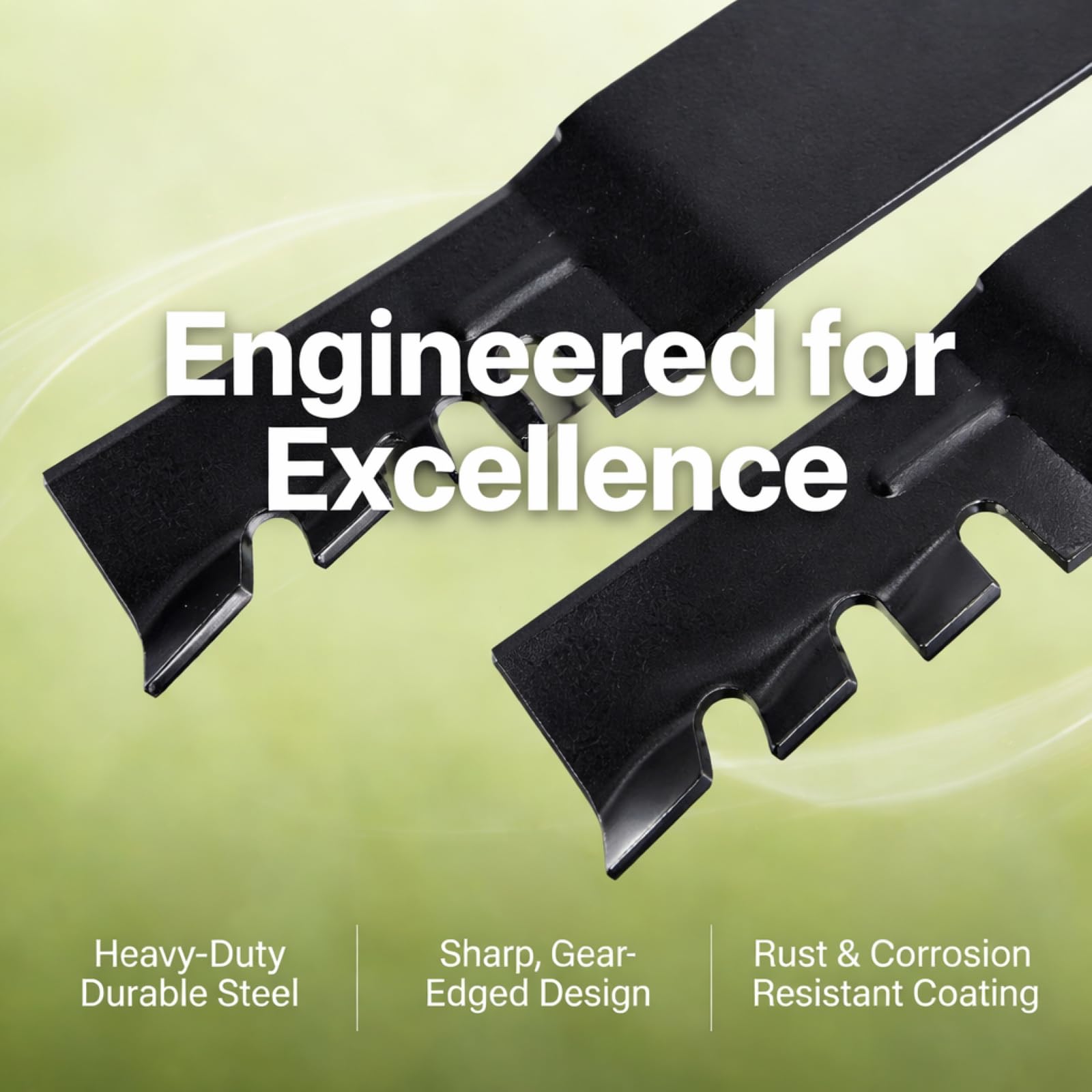Fourtry GX22151 mower blades with dimensions labeled on the packaging