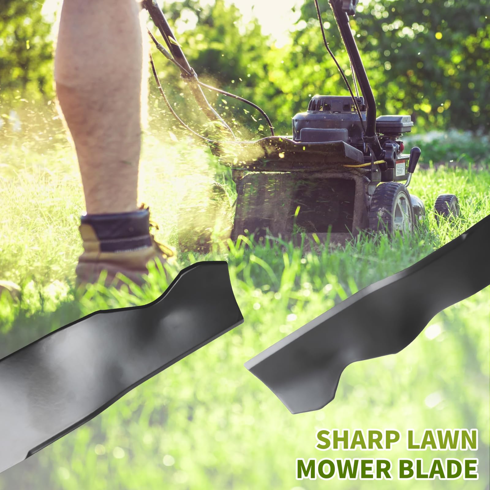 Fourtry mower blade next to old blade for comparison