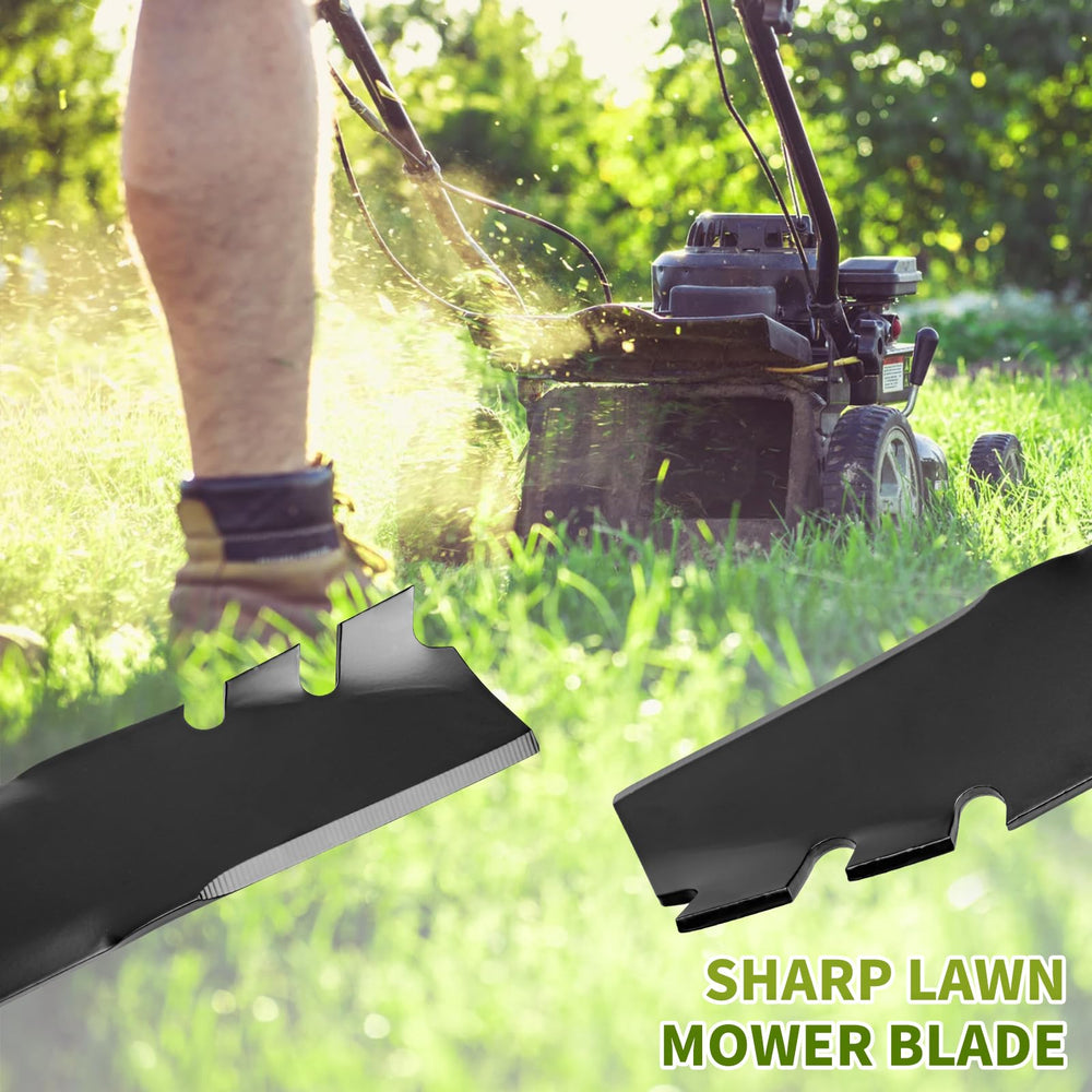 Fourtry Mulching Blades mounted on a Toro lawn mower