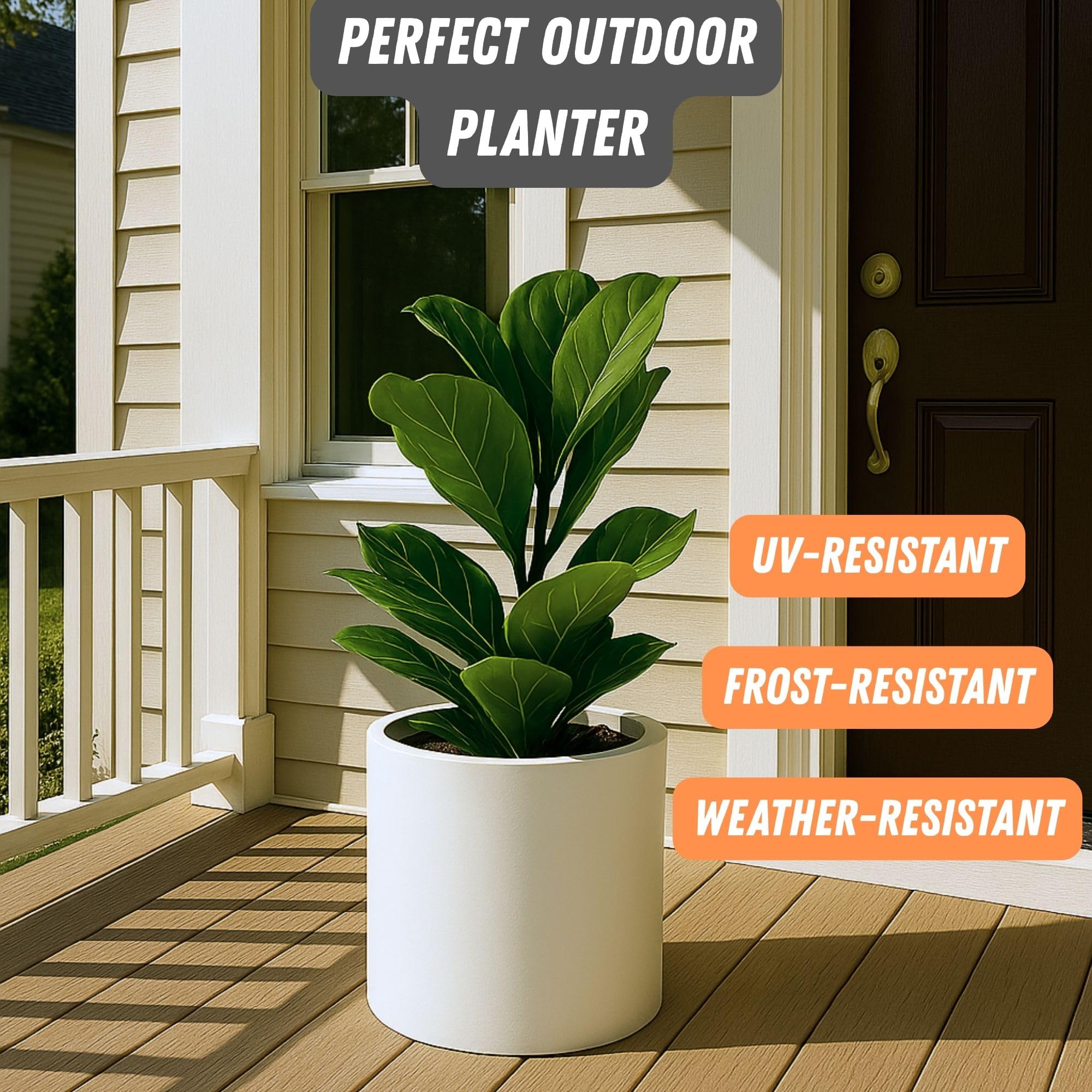 Fox & Fern Large Planter 12 Inch White Matte on patio