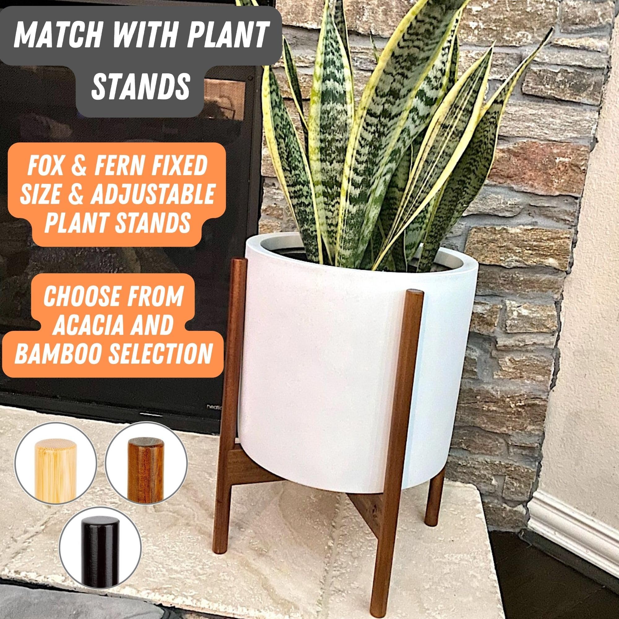 Fox & Fern Large Planter 12 Inch White Matte with plant stand