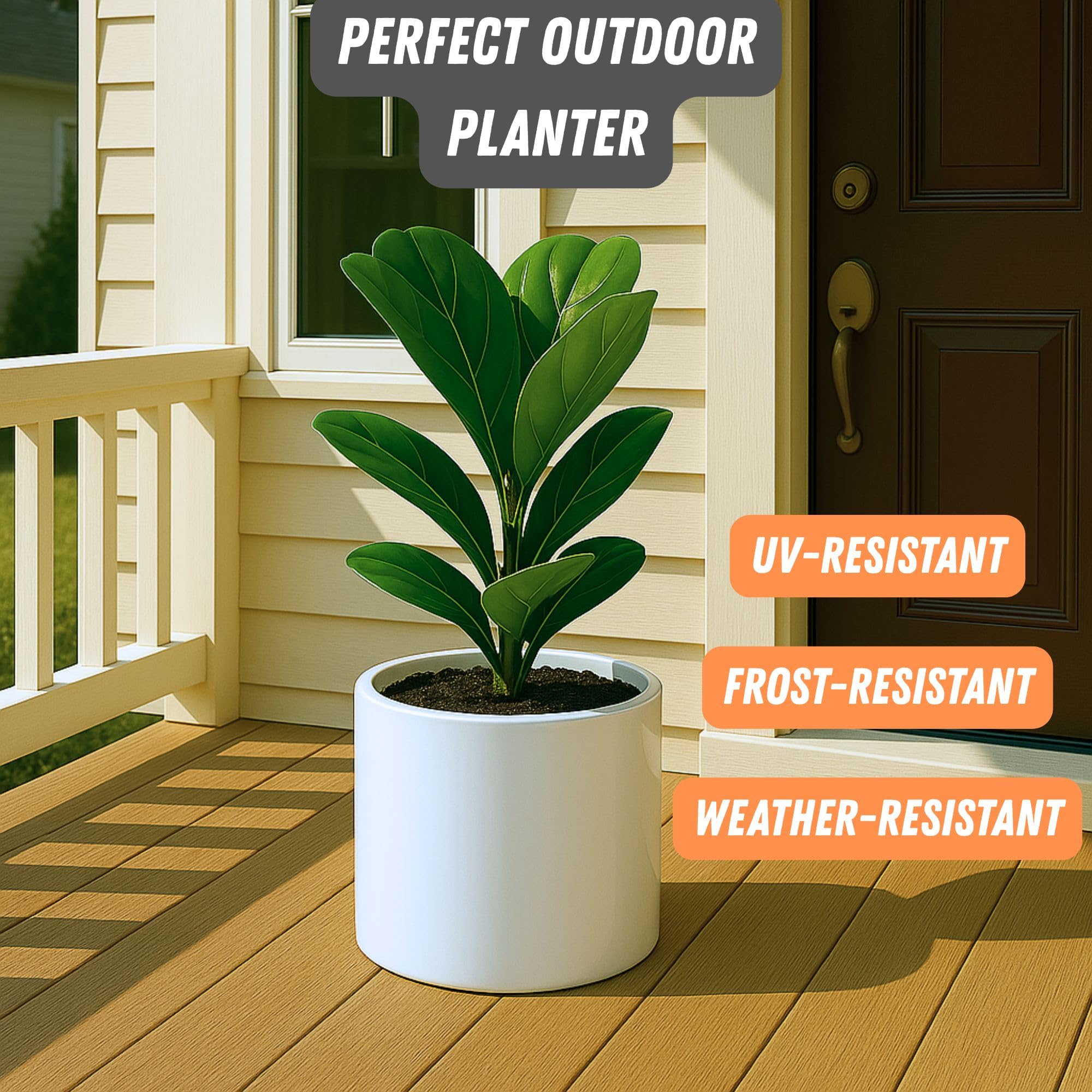Fox & Fern Large Planter 8 Inch White Glossy on plant stand