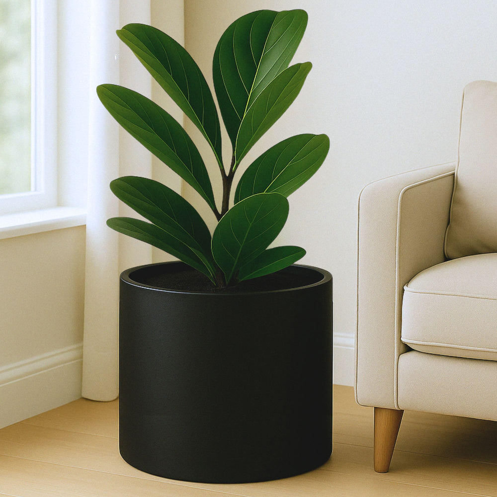 Fox & Fern Large Planter Black Matte front view