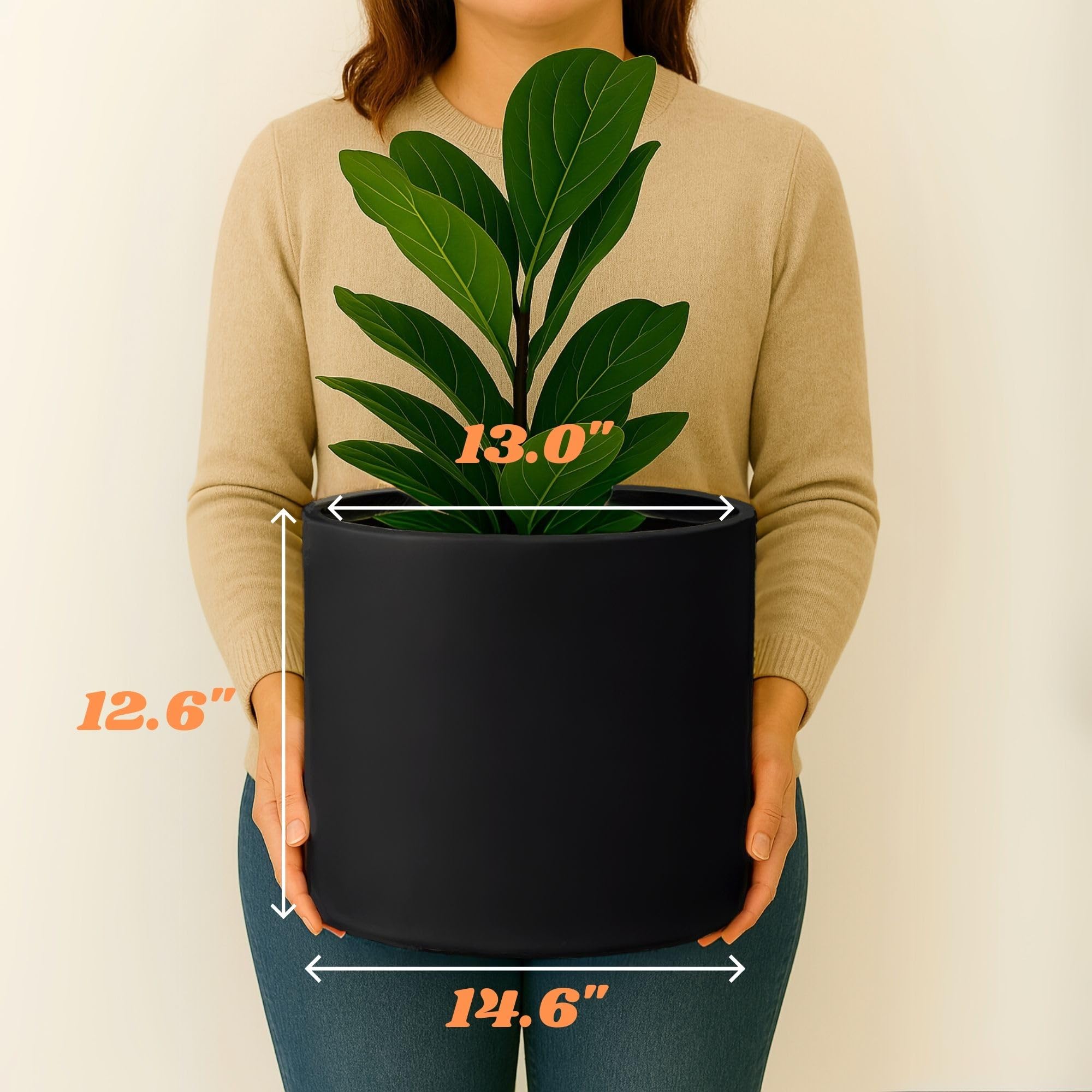 Fox & Fern Large Planter Black Matte on patio