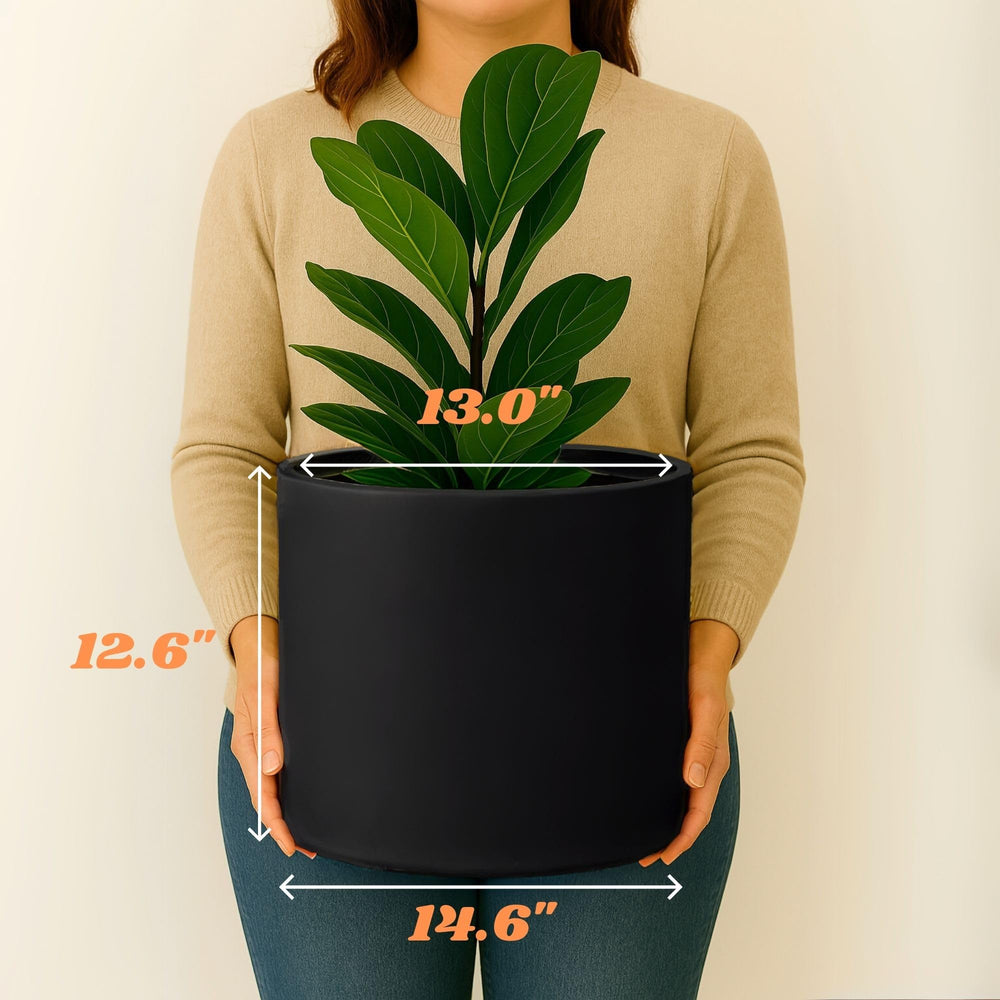 Fox & Fern Large Planter Black Matte on patio