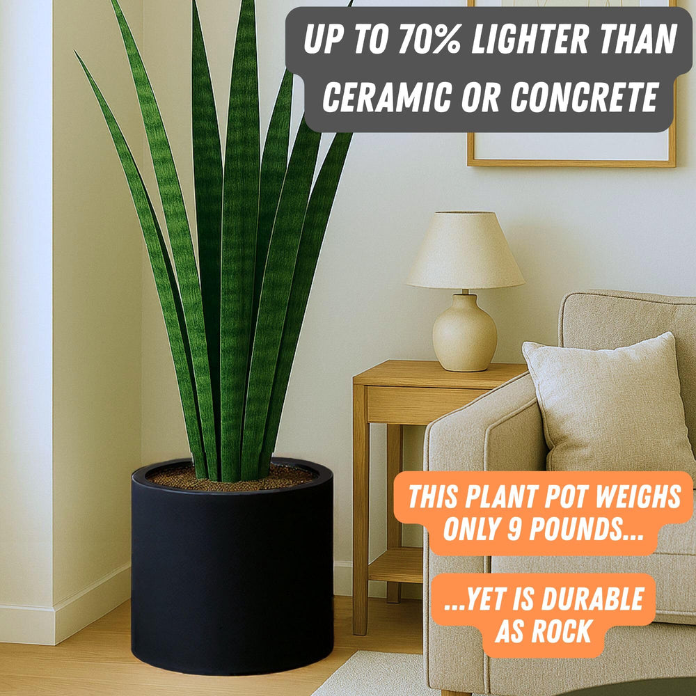 Fox & Fern Large Planter Black Matte with drainage plug