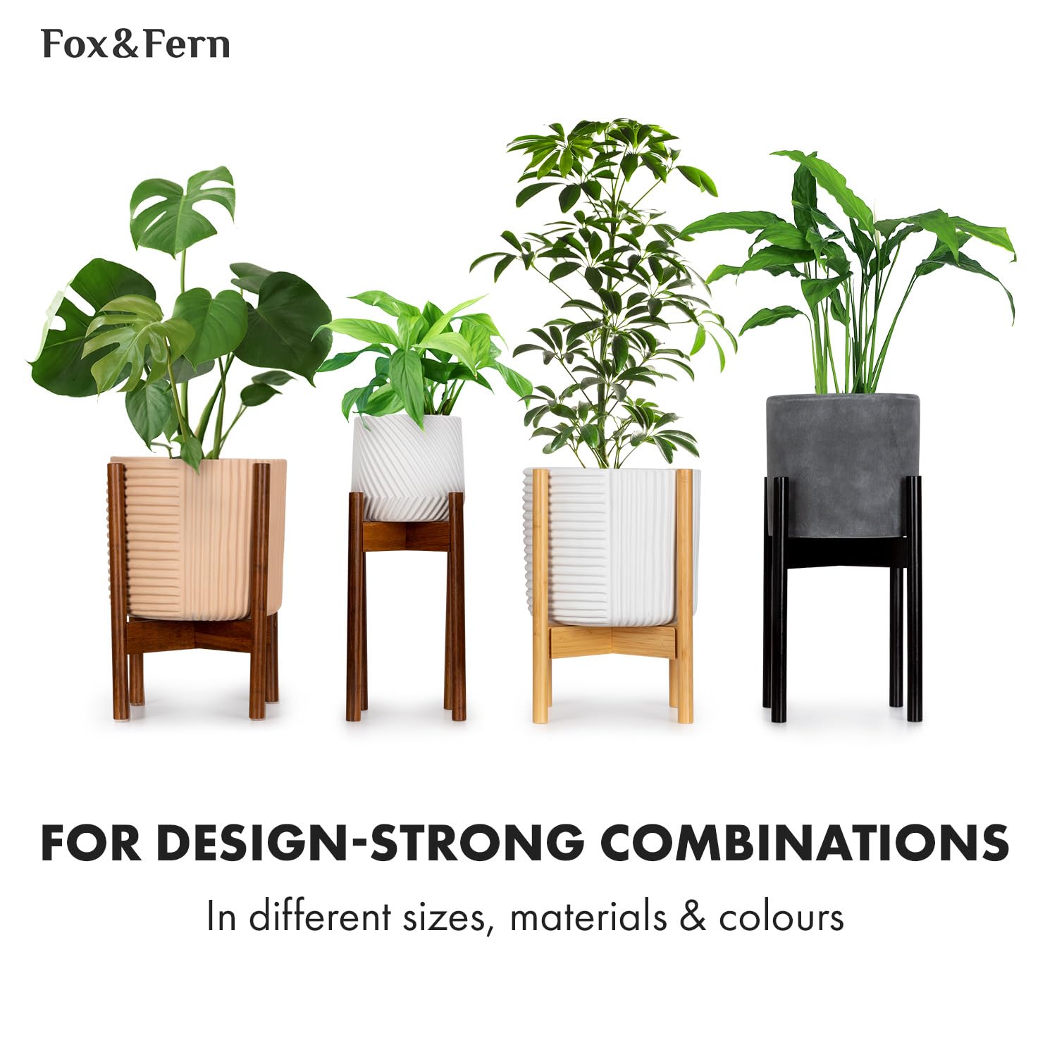 Fox & Fern Large Planter with plant stand, styled in living room