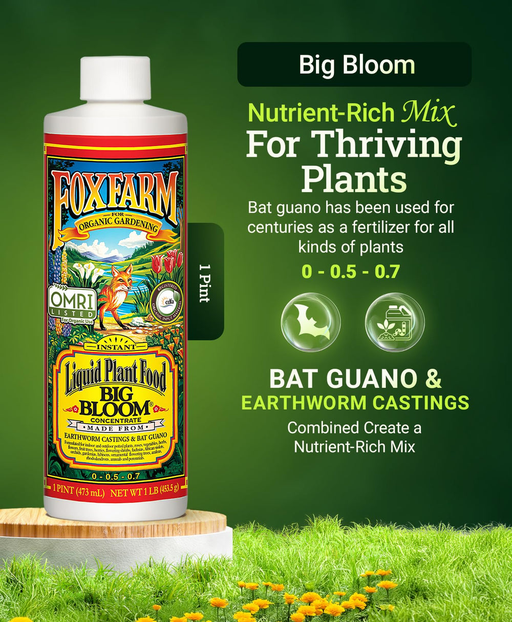 FoxFarm Big Bloom Liquid Plant Food 1 Pint bottle side view