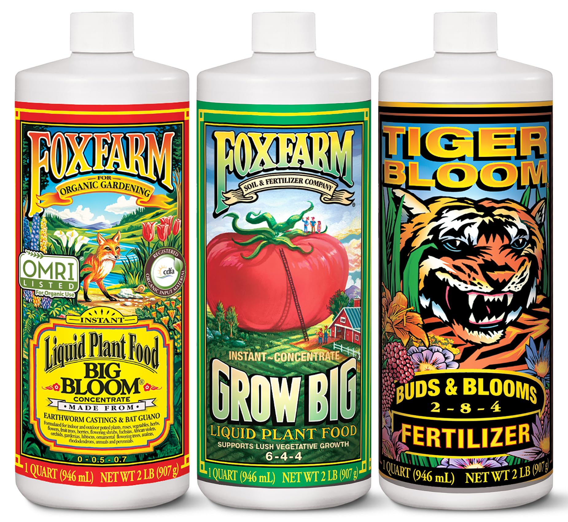 FoxFarm Soil Liquid Trio Pack with Big Bloom, Grow Big, and Tiger Bloom fertilizers