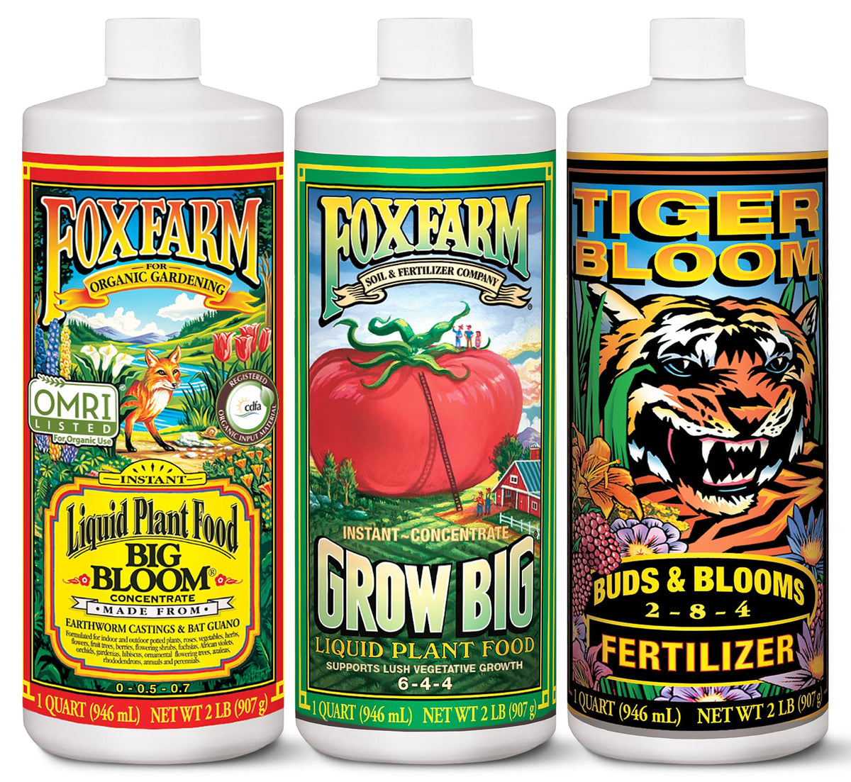 FoxFarm Soil Liquid Trio Pack with Big Bloom, Grow Big, and Tiger Bloom fertilizers