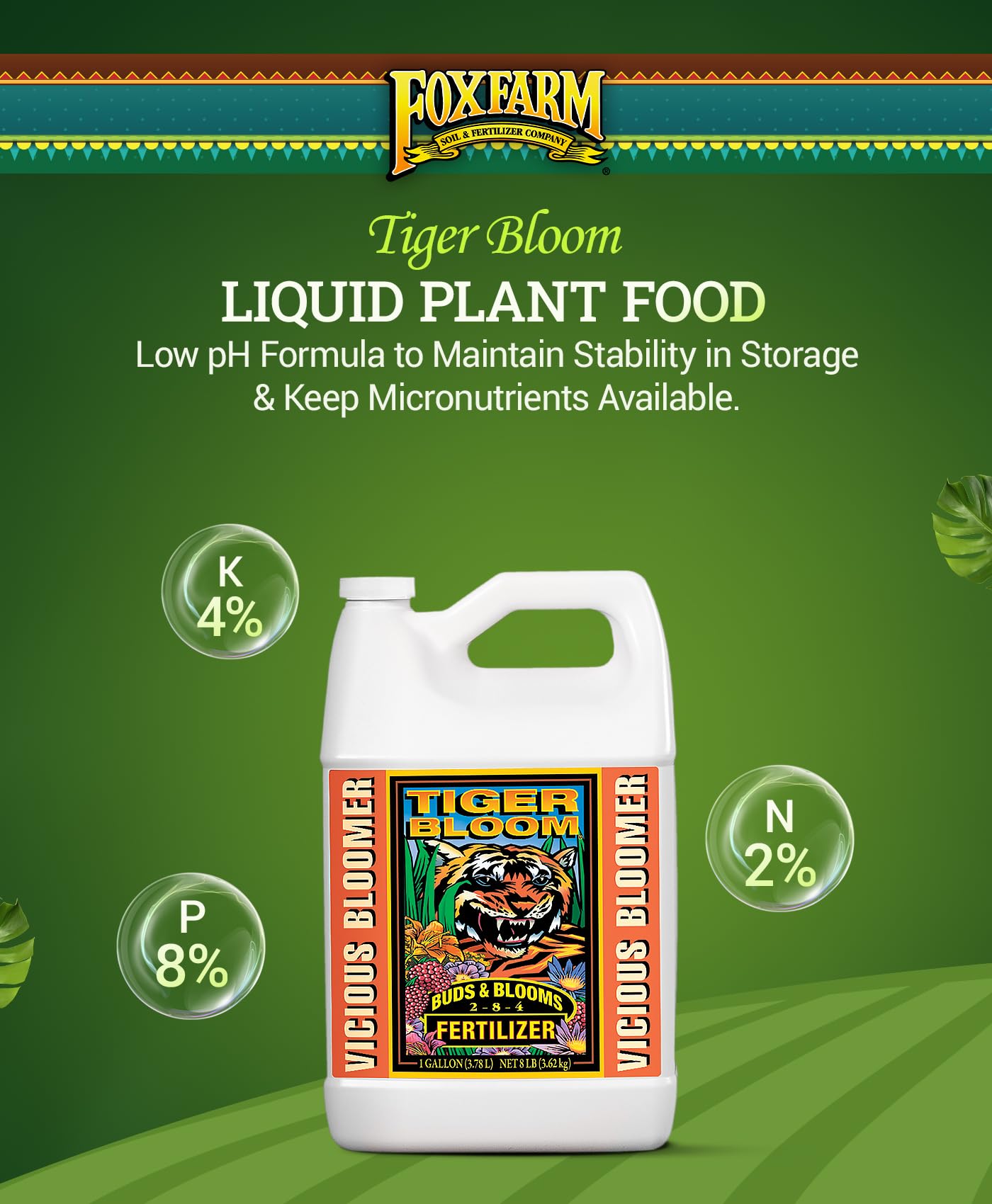FoxFarm Tiger Bloom Liquid Plant Food 1 Gallon side view