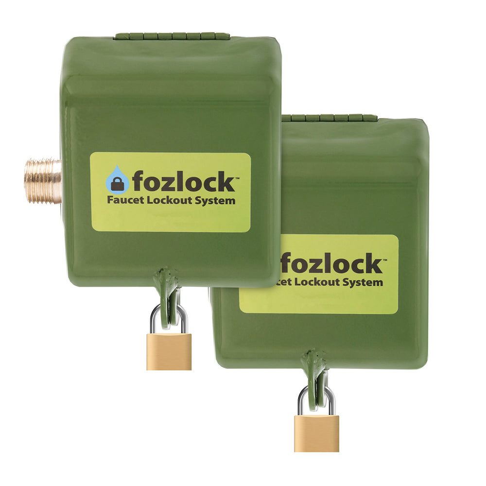 Fozlock Outdoor Faucet Lock System front view, silver colour