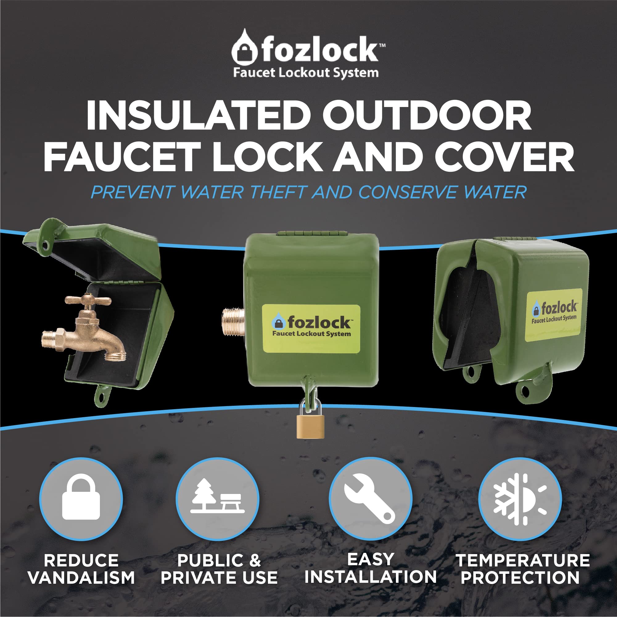 Fozlock Outdoor Faucet Lock System installed on a faucet