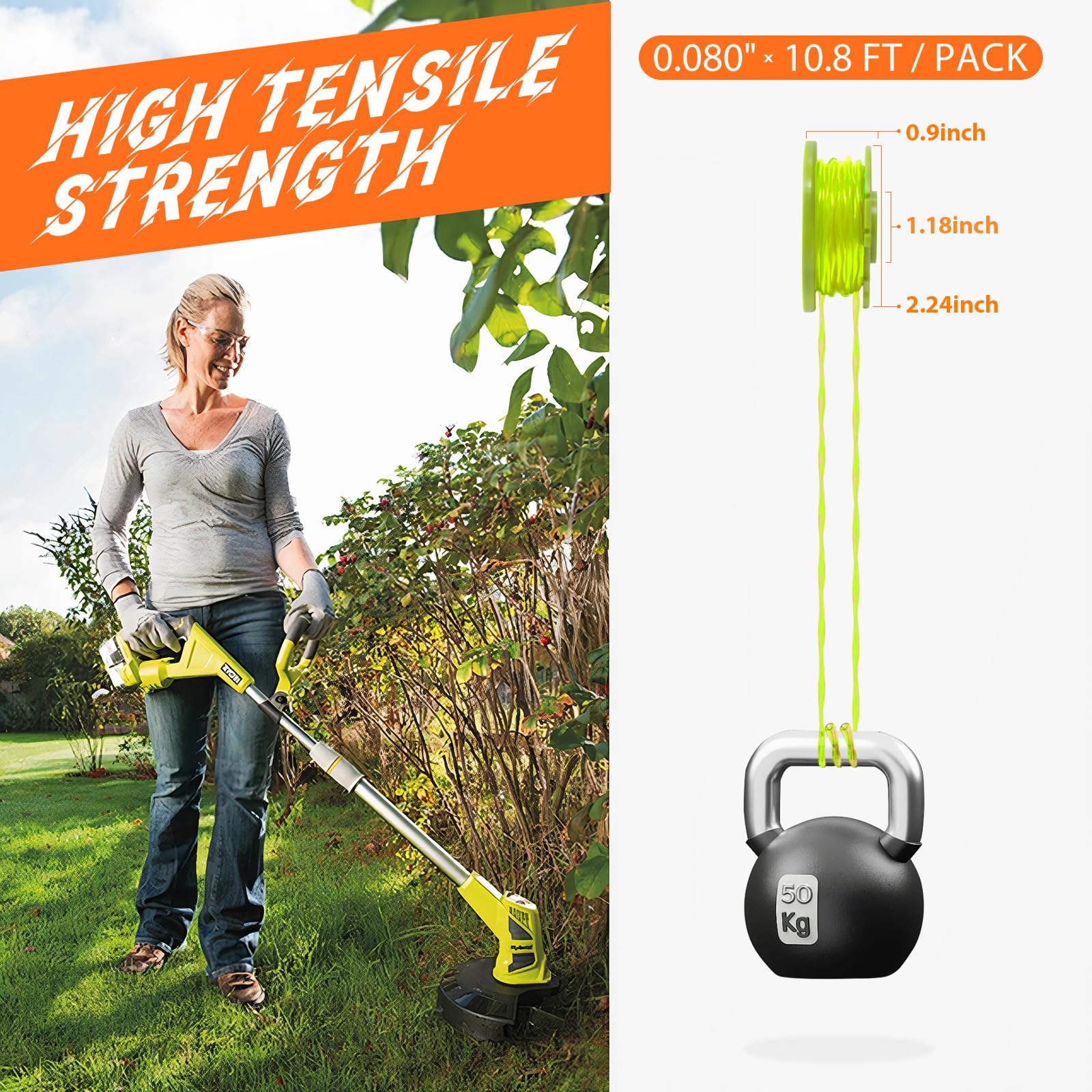 FrauSonne Weed Wacker String 0.080-inch spool and cap
