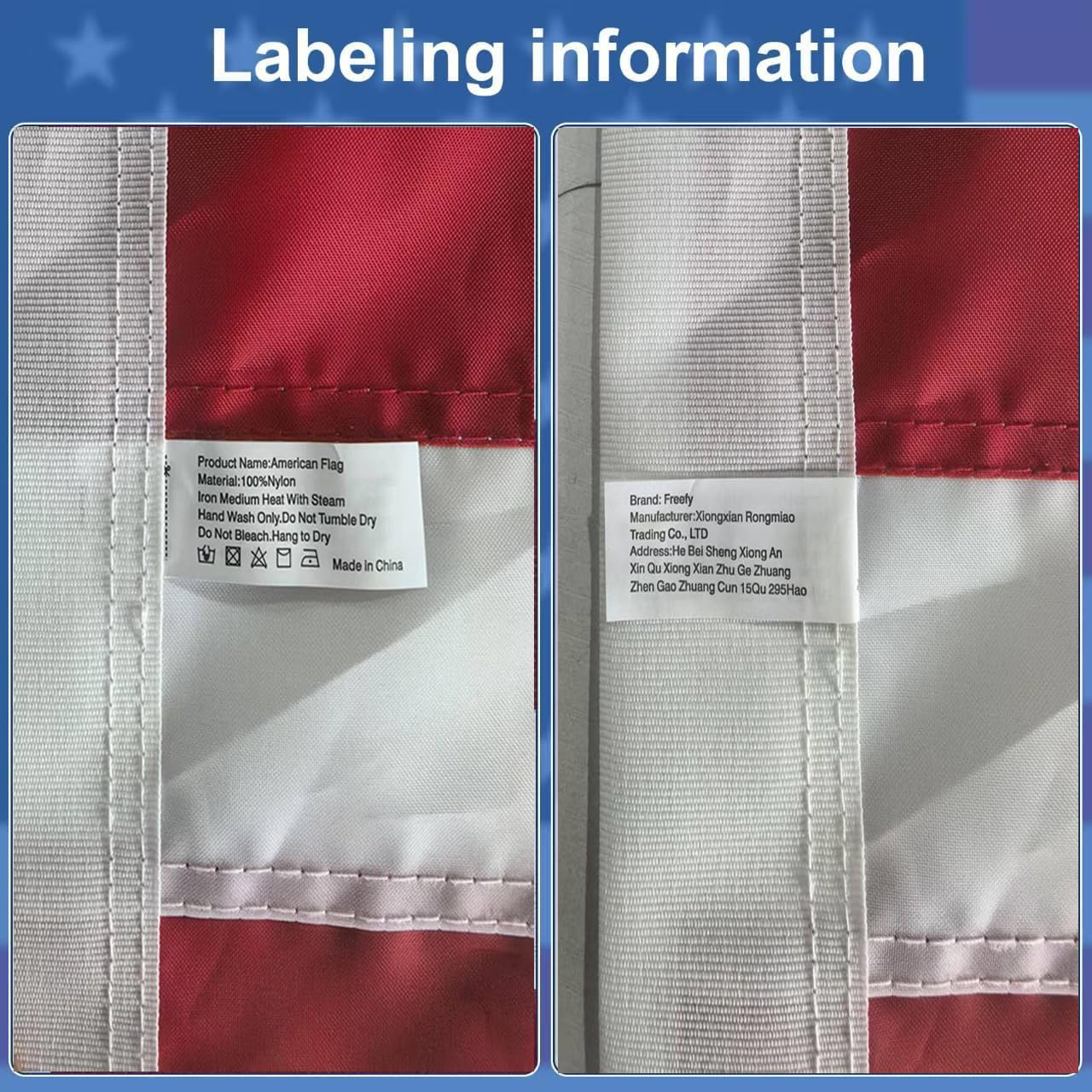 Freefy American Flag package showing dimensions