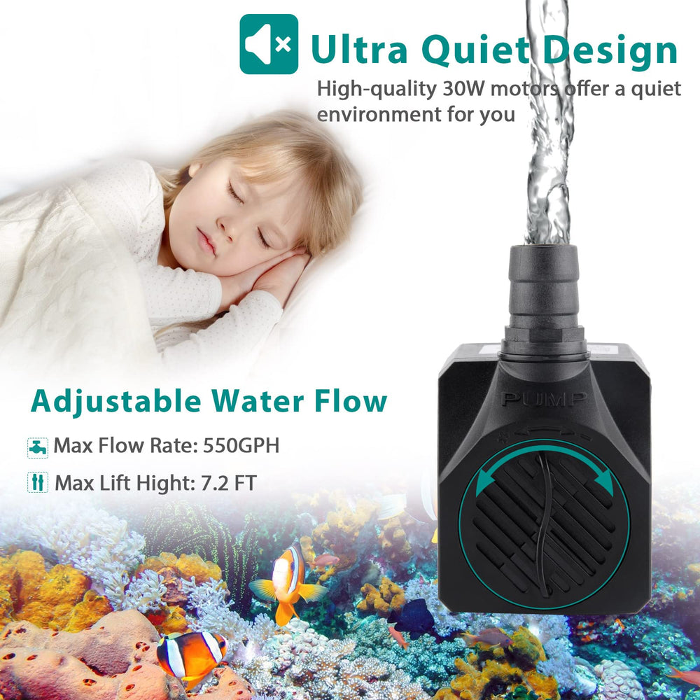 FREESEA Small Aquarium Fountain Pump with 5ft tubing hose