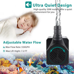 FREESEA Small Aquarium Fountain Pump with 5ft tubing hose