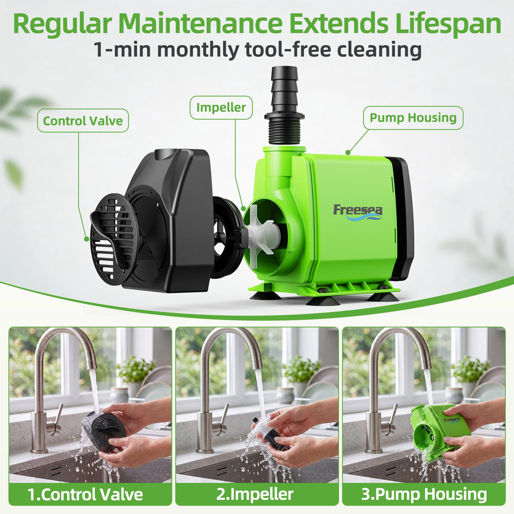 FREESEA Small Pond Pump with highlighted specifications