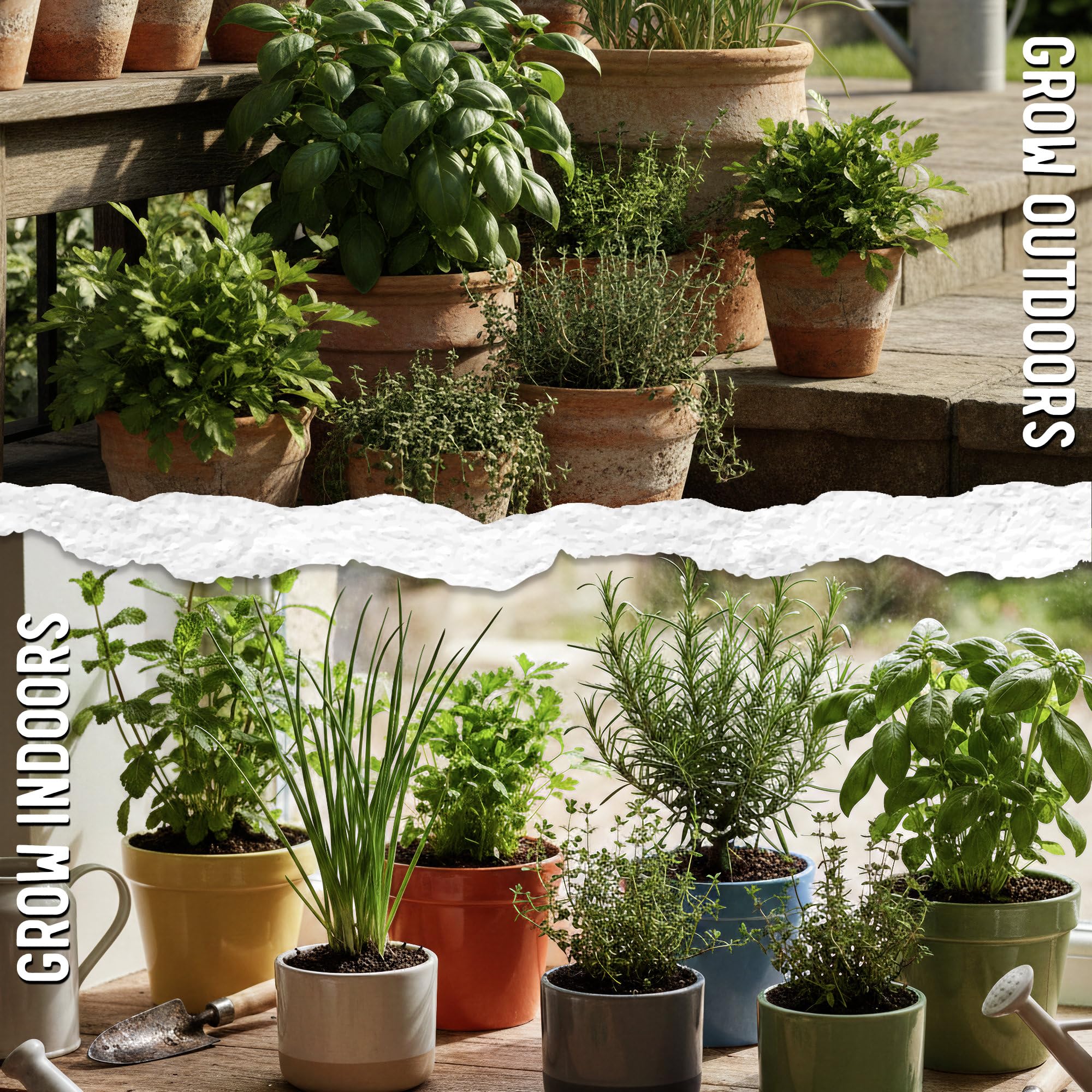 Fresh herb garden with various seeds from Seed Needs