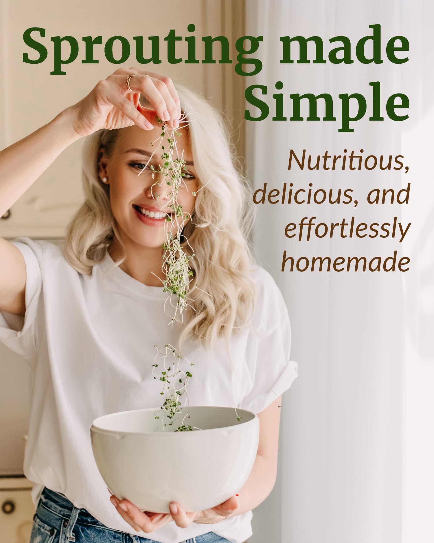 Fresh sprouts grown using Elementi sprouting lids in mason jar