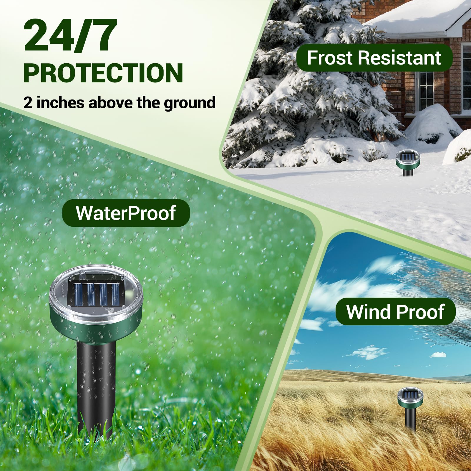 Fretech mole repellent stakes on a sunny day