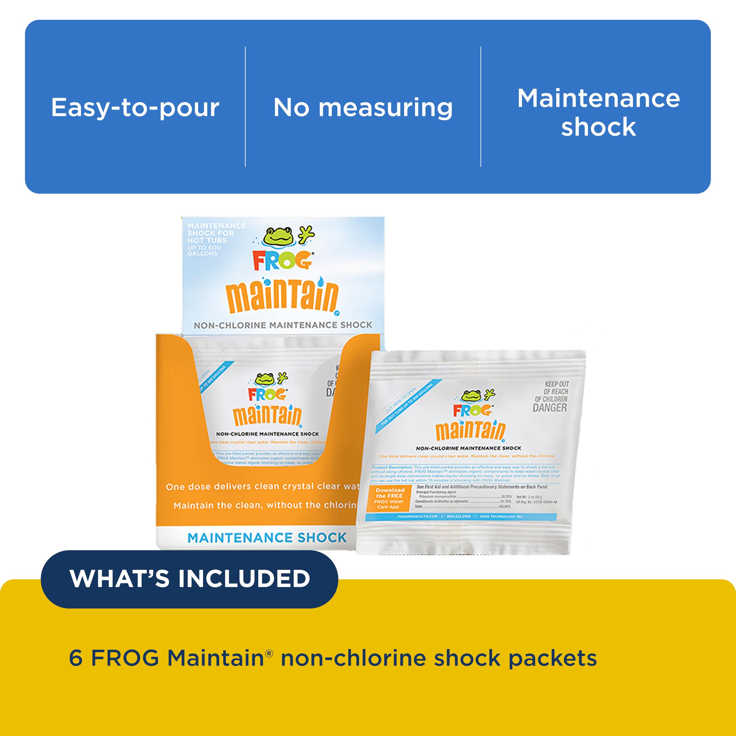 FROG Maintain Non-Chlorine Shock 6 Pack with hot tub background