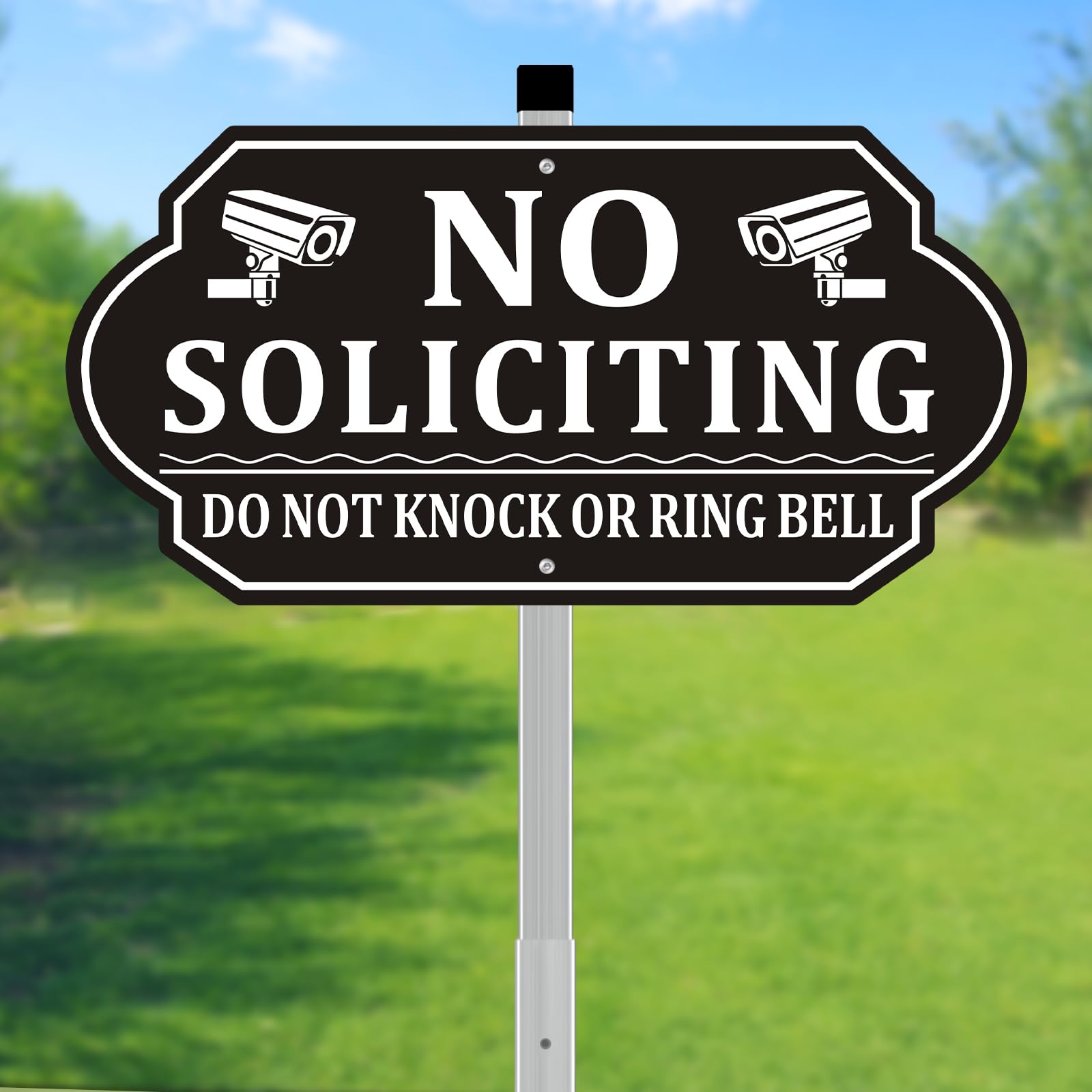 Frohllia No Soliciting Sign front view with black and red design