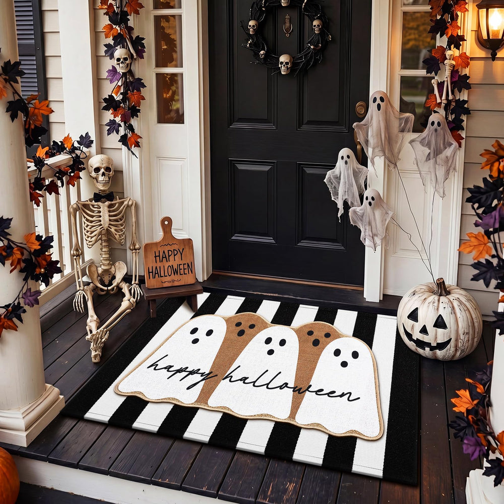Front door styled with Tinideya Halloween mats