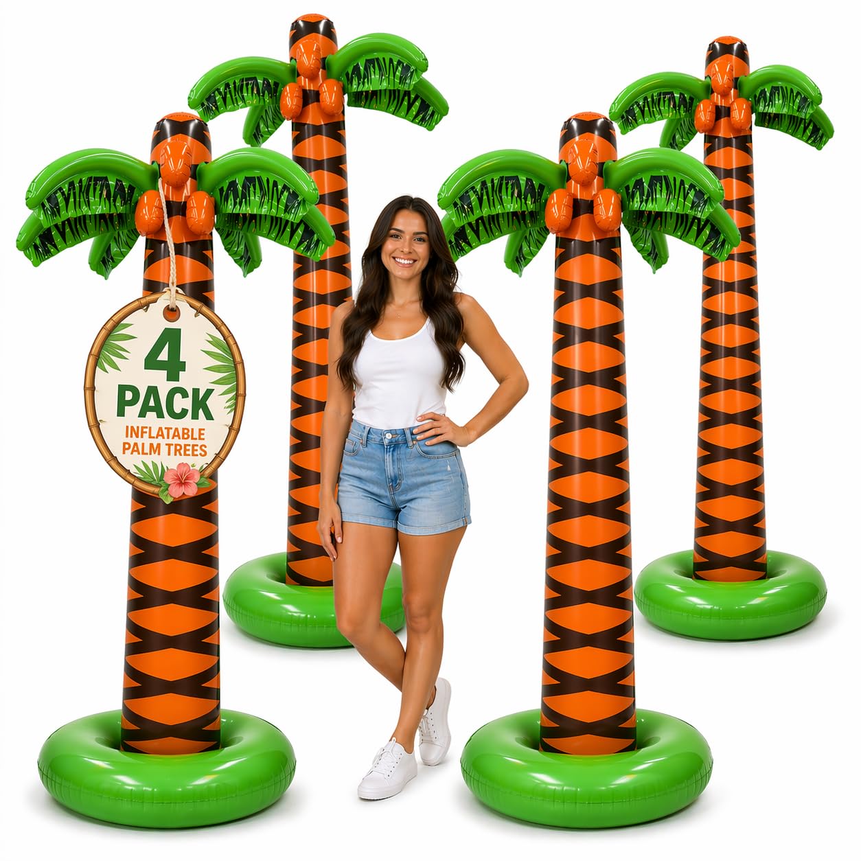 Front view of 4E's Novelty 6 ft inflatable palm tree decoration