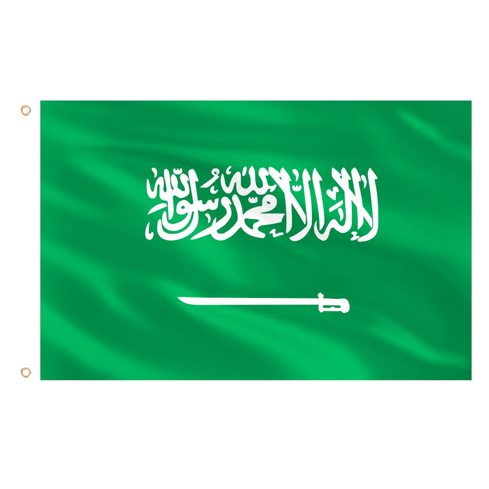 Front view of AhfuLife Saudi Arabia Flag 3x5 ft with Arabic script
