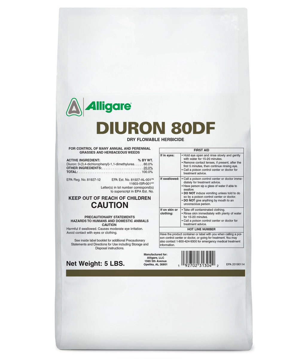 Front view of ALLIGARE Diuron 80 DF Herbicide 5 lb bag