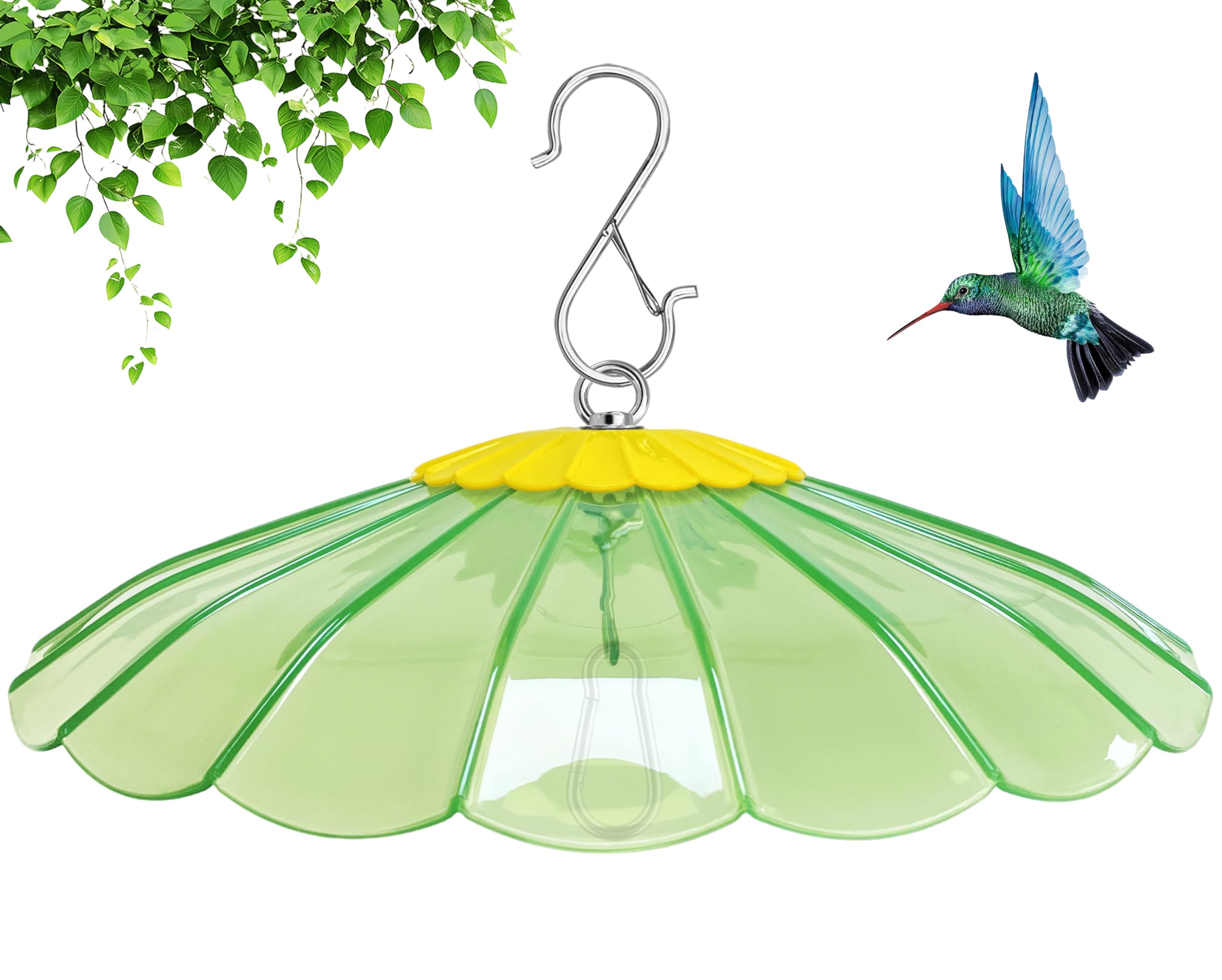 Front view of andergi 13.5-Inch Hummingbird Feeder Shade Dome Cover in Clear Light Green