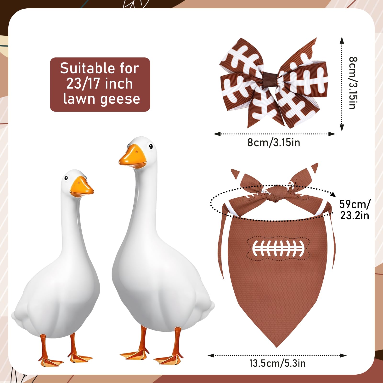 Front view of Aposwow football-themed bow tie for garden geese