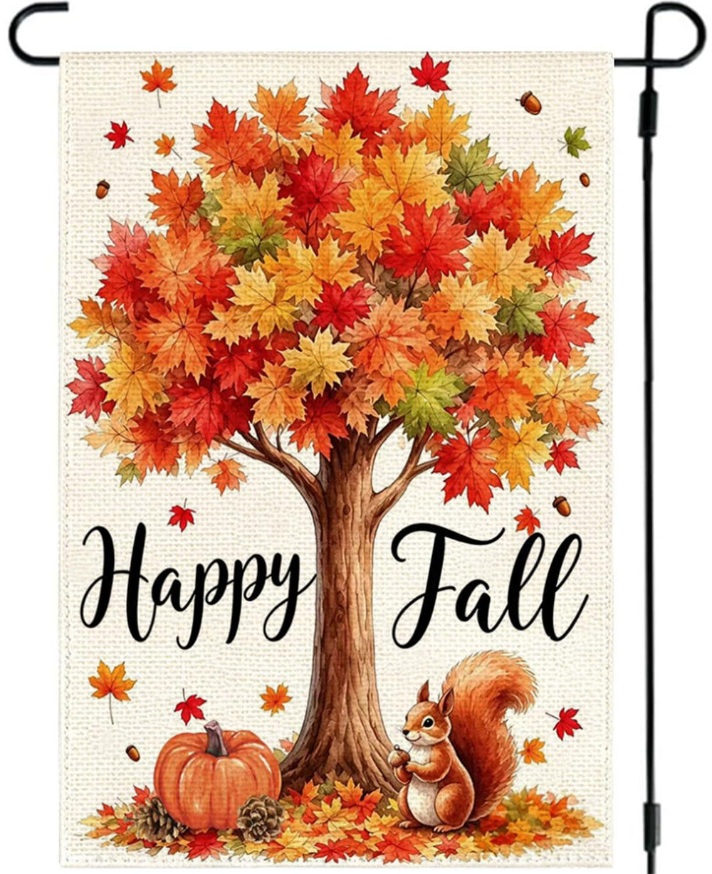 Front view of ARGOOGFG Happy Fall Garden Flag featuring autumn design