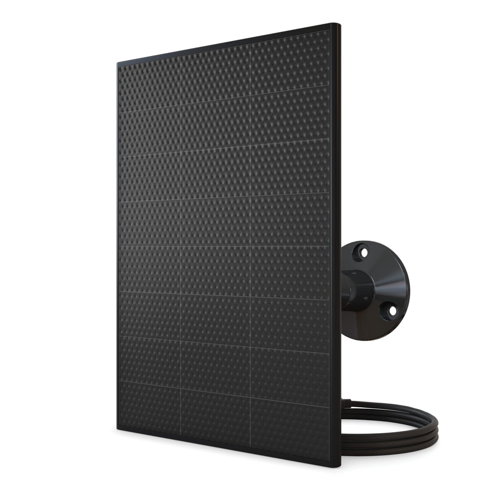 Front view of Arlo Solar Panel Charger in black with power cable