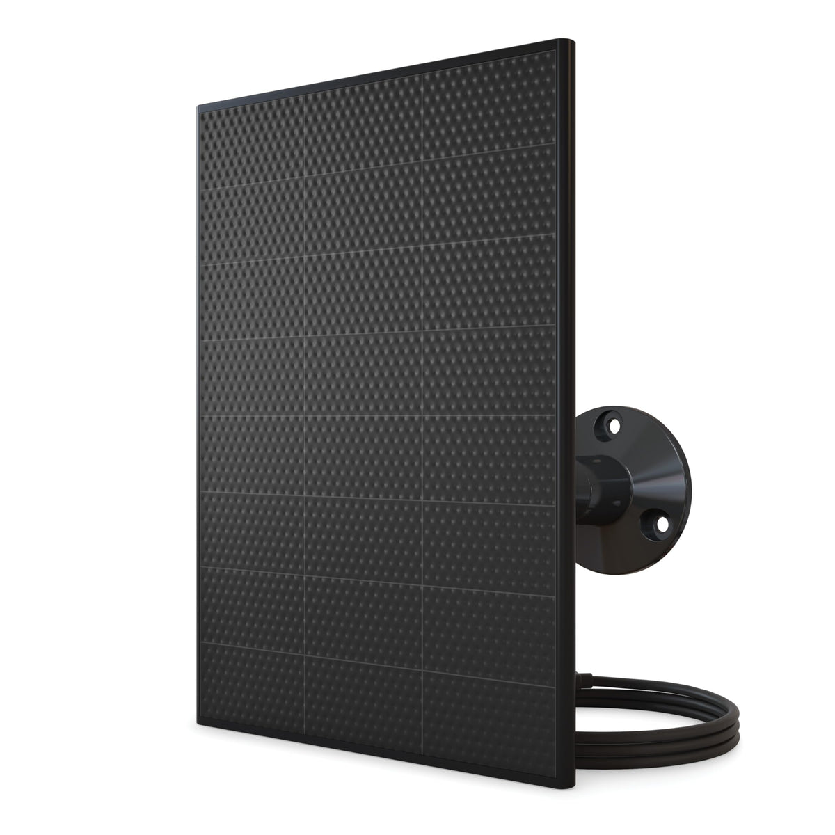 Front view of Arlo Solar Panel Charger in black with power cable