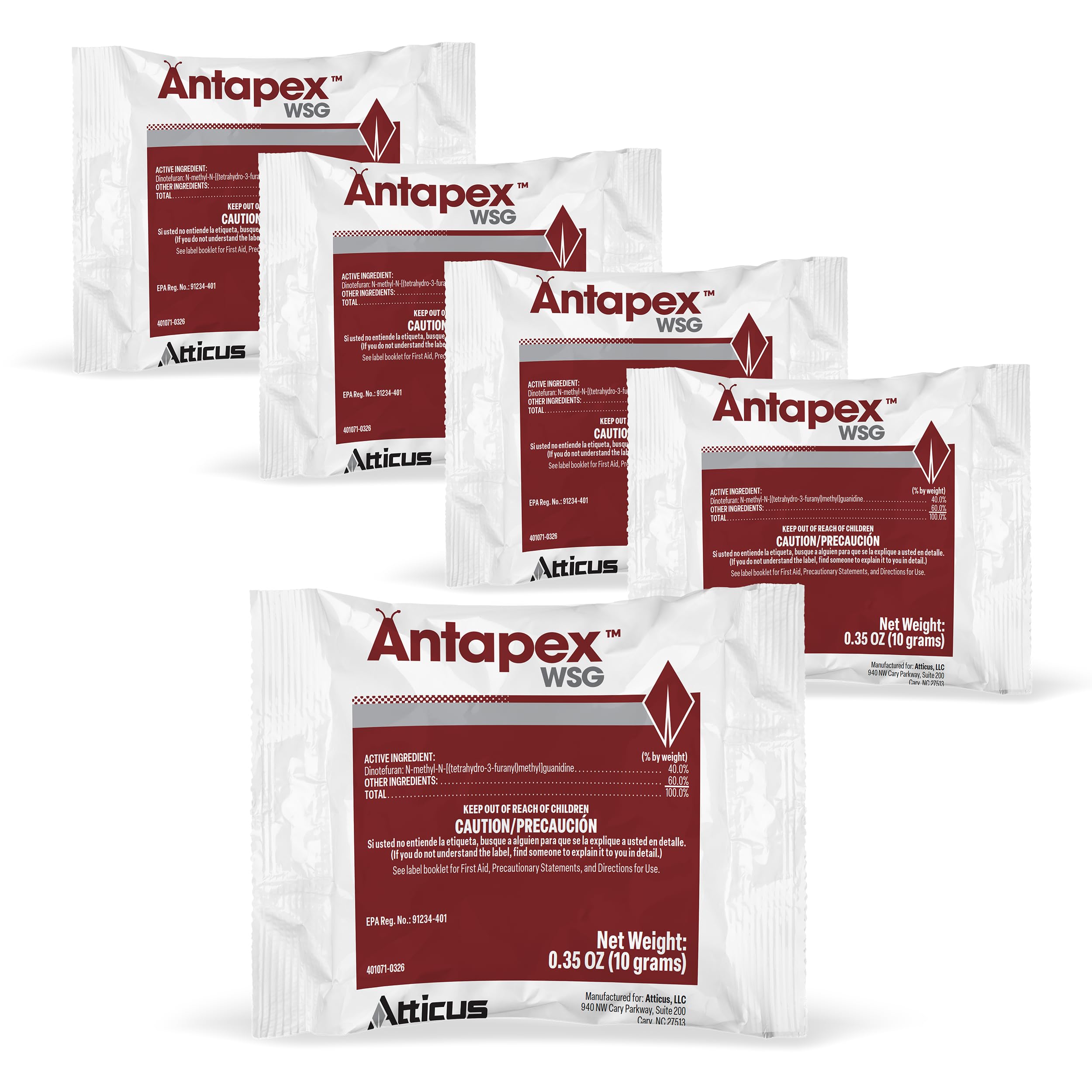 Front view of Atticus Antapex WSG Insecticide packets