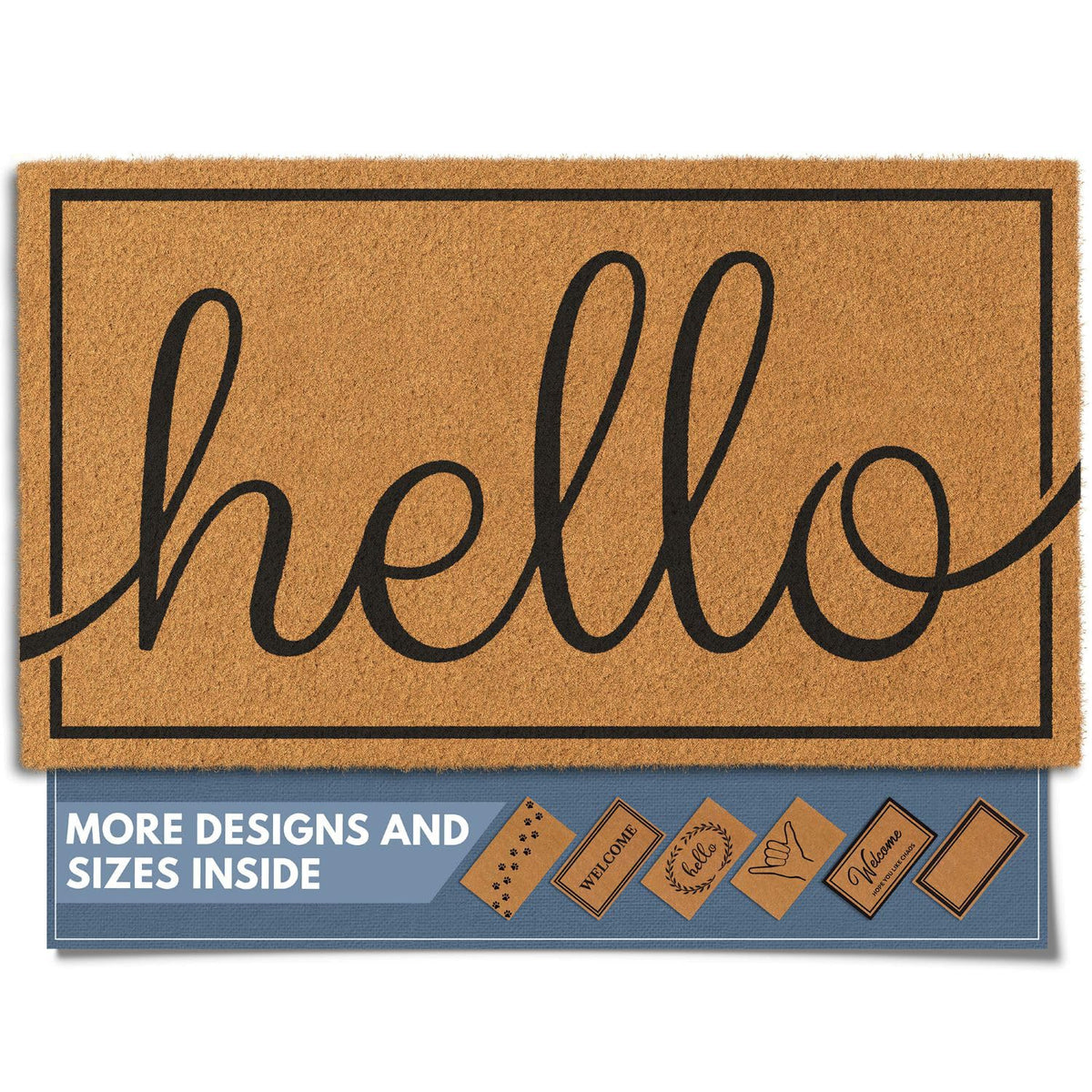 Front view of Barnyard Designs Natural Coco Coir Doormat 17x30 with hello script